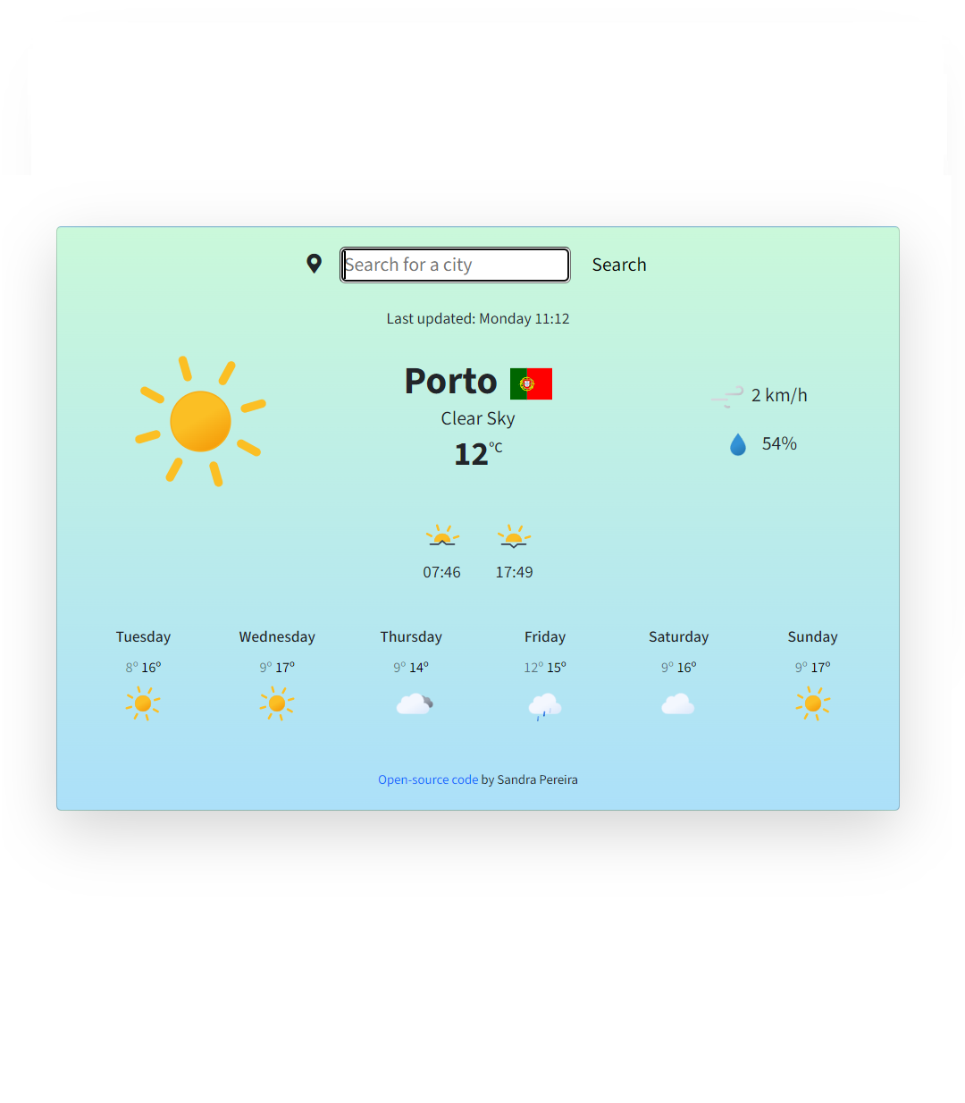 React Weather app preview